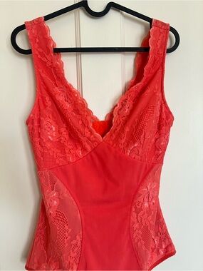 Bebe Women's Lace Bodysuit - Coral Red
